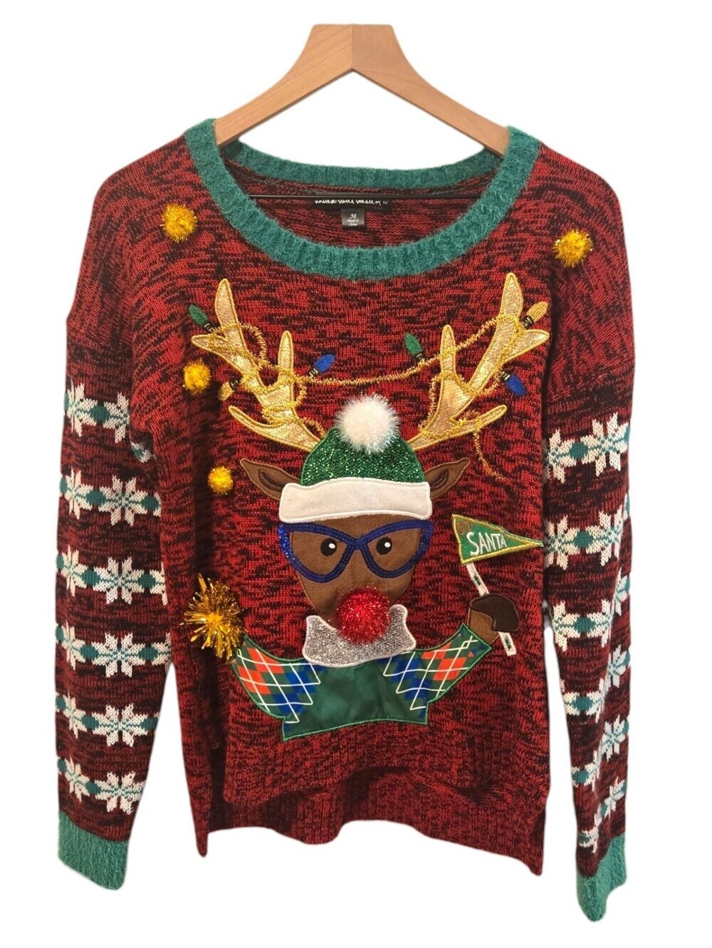 United States Sweaters Holiday Red Rudolf Ugly Christmas Women's Sweater Medium